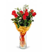 Breeze - Composition: orange roses,ornamental foliage,packing,eustoma white.