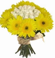 Good Temper - Composition: Rose White,packing,yellow gerbera.