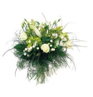 Bouquet of lilies, white roses and greenery