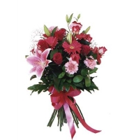 Beautiful bouquet of lilies, roses and gerberas