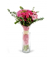 St.Lucia - Composition: eucalyptus,hiperikum green,ornamental foliage,packing,pink gerbera,Rose ,rose pink.