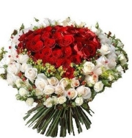 Versailles   - Composition: hiperikum green,rose red,Rose ,ornamental foliage,packing.