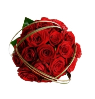Dream - Composition: rose red,hiperikum red,ornamental foliage,packing.
