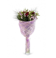 Sweet - Composition: ornamental foliage,packing,Pink Alstroemeria,rose red.