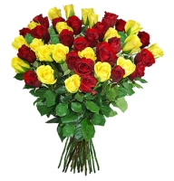 Renaissance - Composition: rose red,Yellow Rose,ornamental foliage,packing.