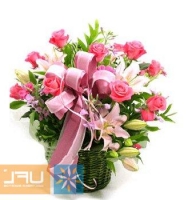 Waltz Mendelssohn - Composition: rose pink,Lily Rose,ornamental foliage,basket.