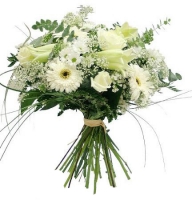 A wonderful moment - Composition: Rose White,white chrysanthemum daisy,Lily longiflorum,ornamental foliage,packing,White gerbera.