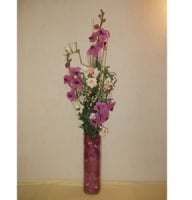 Compositions - Three violet orchids in a cylinder