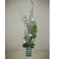 Compositions - Ranunculuses in a squre vase with a sand