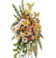 Ritual composition � 1 - Composition: Yellow Rose,Rose cream,carnation,gerbera ,yellow lily,carcase,ornamental foliage.