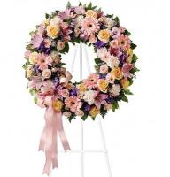  - Composition: rose pink,Yellow Rose,white carnation,colored gerbera,lily white,statice,ornamental foliage.