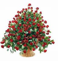 Ritual composition � 19 - Composition: rose red,basket,ornamental foliage.