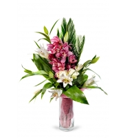  - Composition: Rose White,lily white,orchid,ornamental foliage,packing.