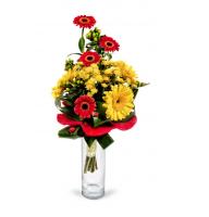 Ladybug - Composition: gerbera ,Chrysanthemum colored,hiperikum green,packing.