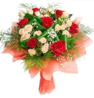 Rich colors - Composition: rose red,rose bush,aspidistra.