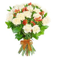 To soldier - Composition: white carnation,hiperikum red.
