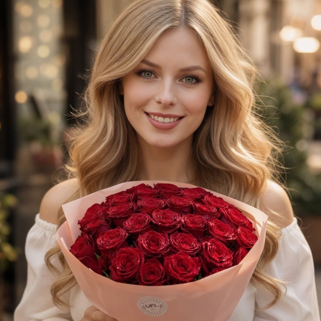 red rose (25 pcs.), packaging, ribbon