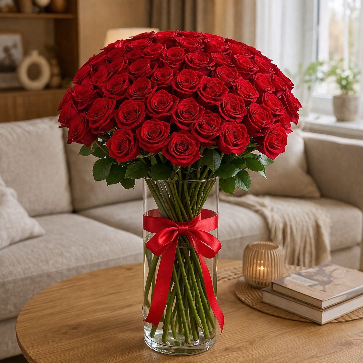 red rose (51 pcs.), packaging, ribbon