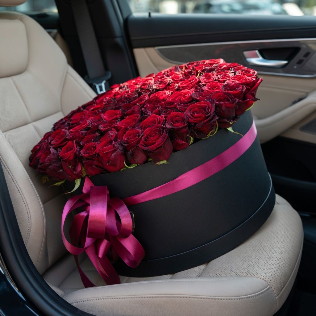 oasis, round box XXL 30x50cm, rose (101 pcs.), packaging, ribbon