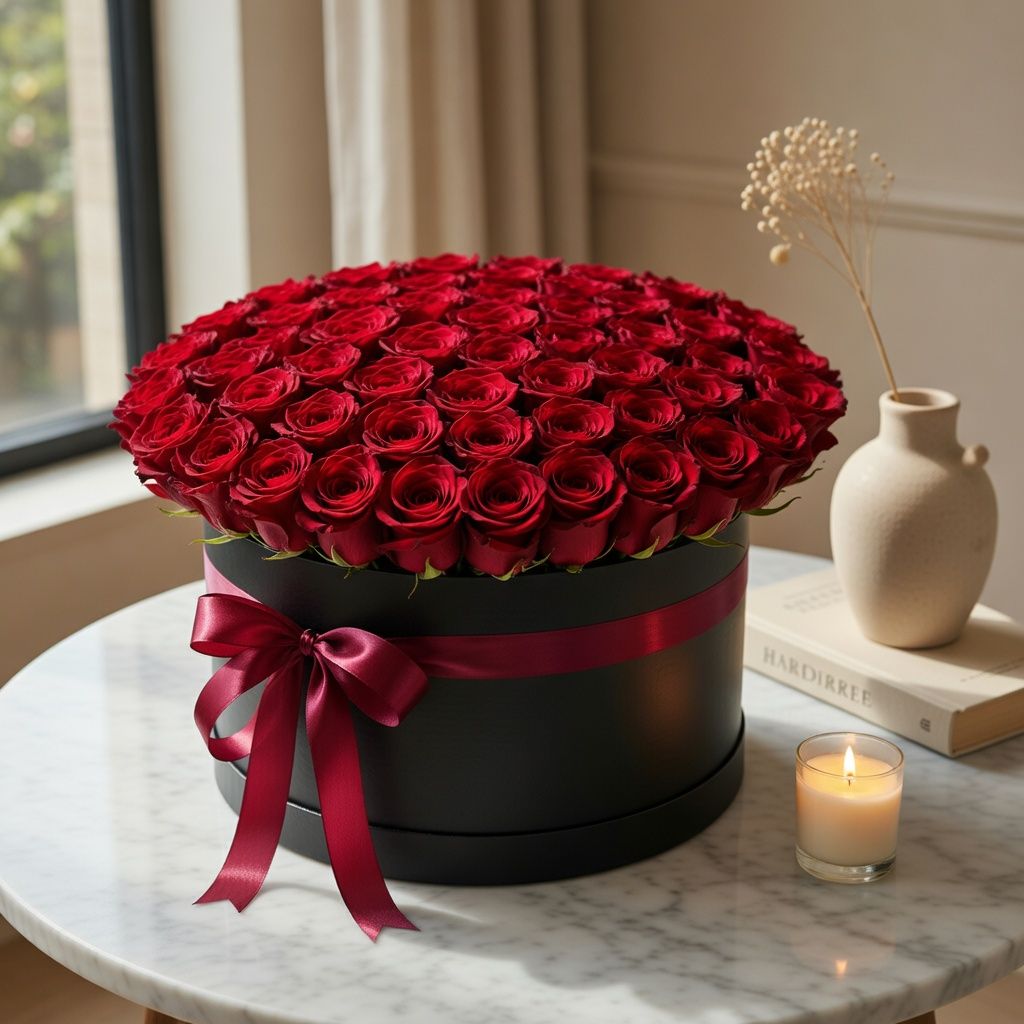 oasis, round box XXL 30x50cm, rose (101 pcs.), packaging, ribbon