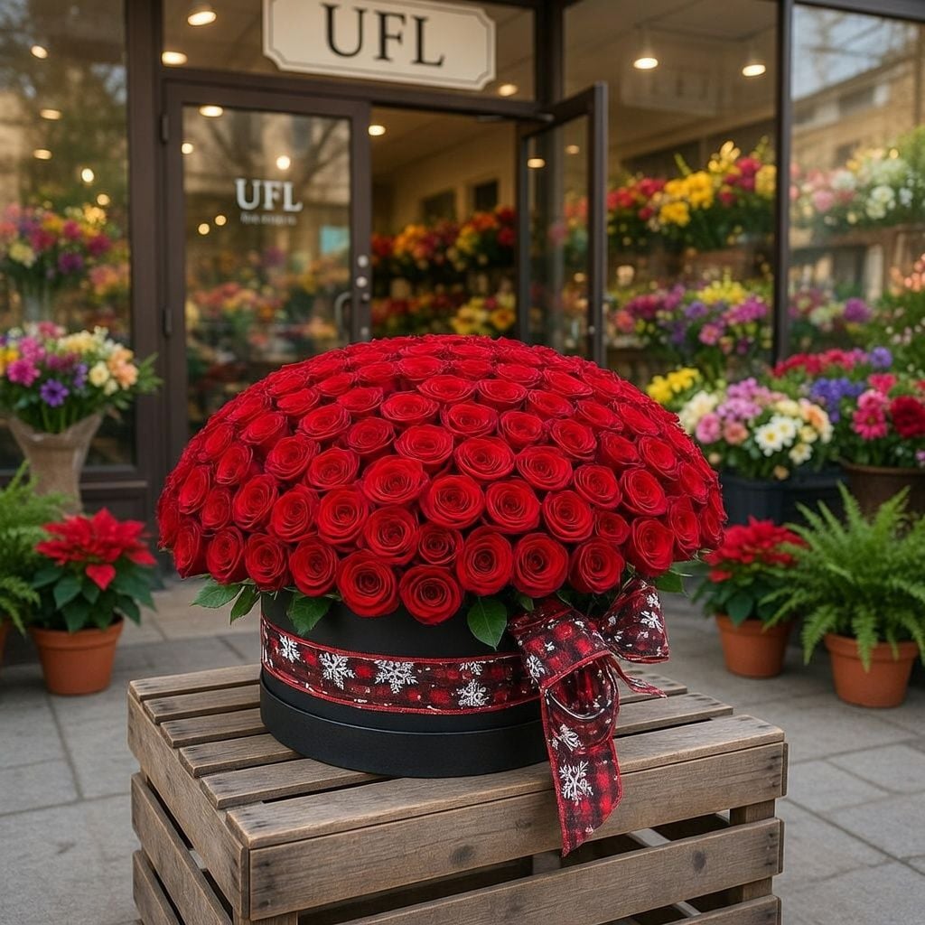 box, oasis, rose (201 pcs.), packaging, ribbon