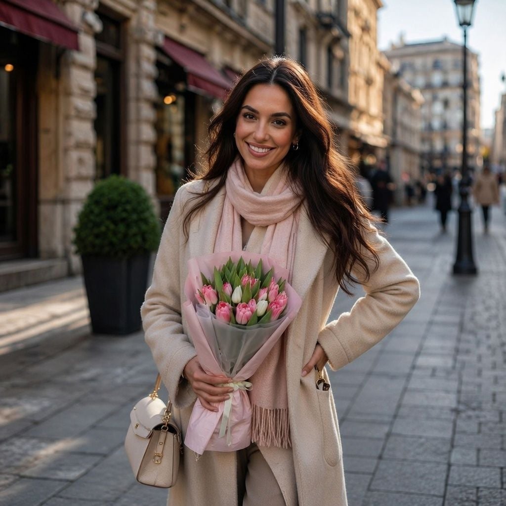 Bouquet 15 pink and white tulips 