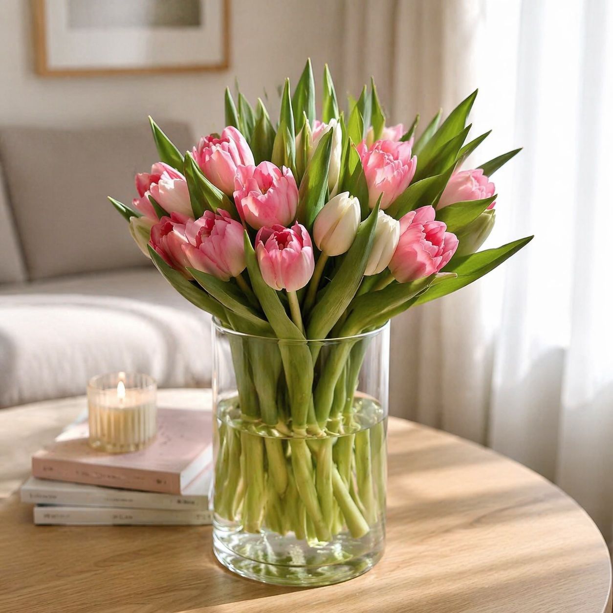 Bouquet 15 pink and white tulips 
