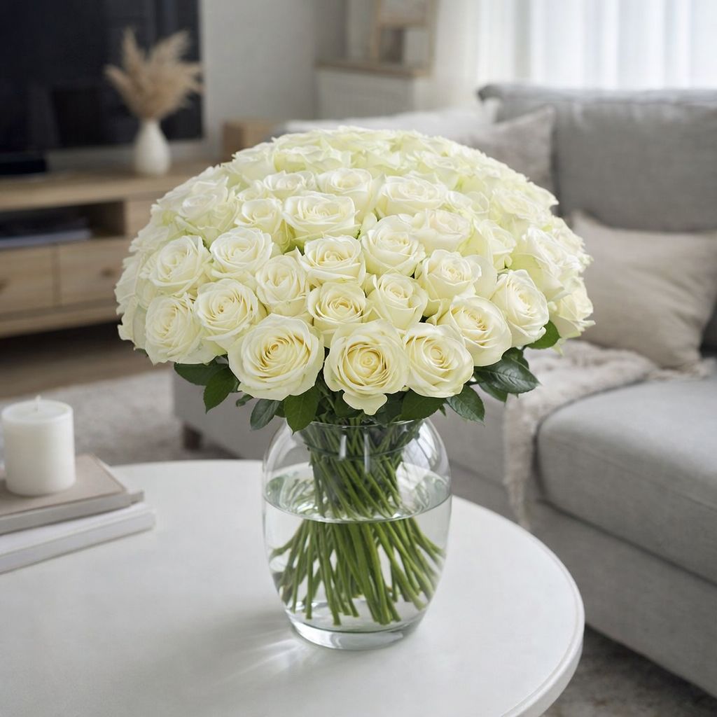white rose (51 pcs.), packaging, ribbon