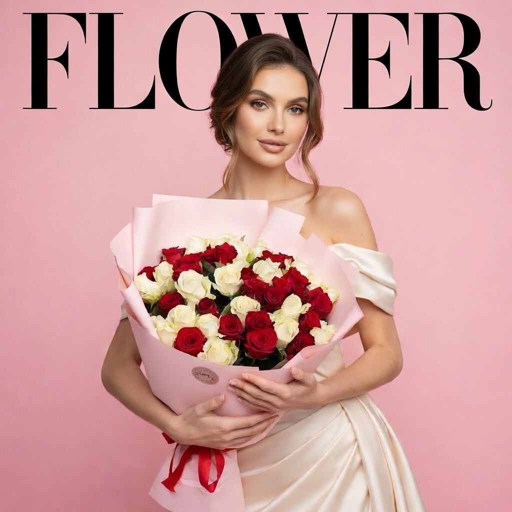 rose (25 pcs.), packaging, ribbon