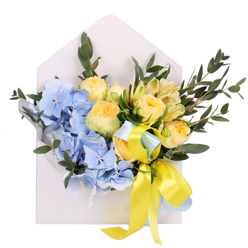 floral envelope, packaging, ribbon
