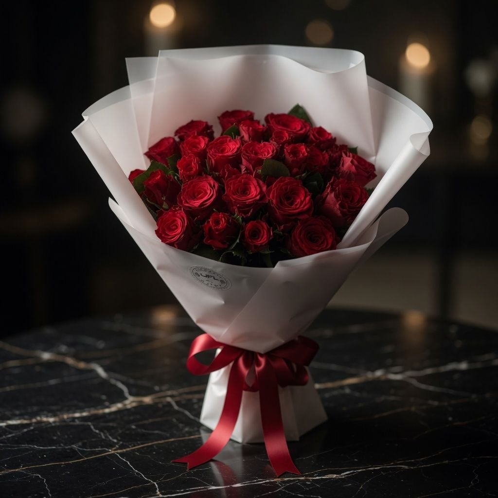 rose (25 pcs.), packaging, ribbon