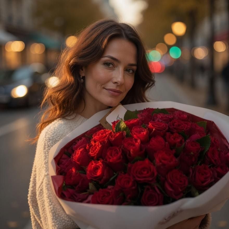 rose (51 pcs.), packaging, ribbon