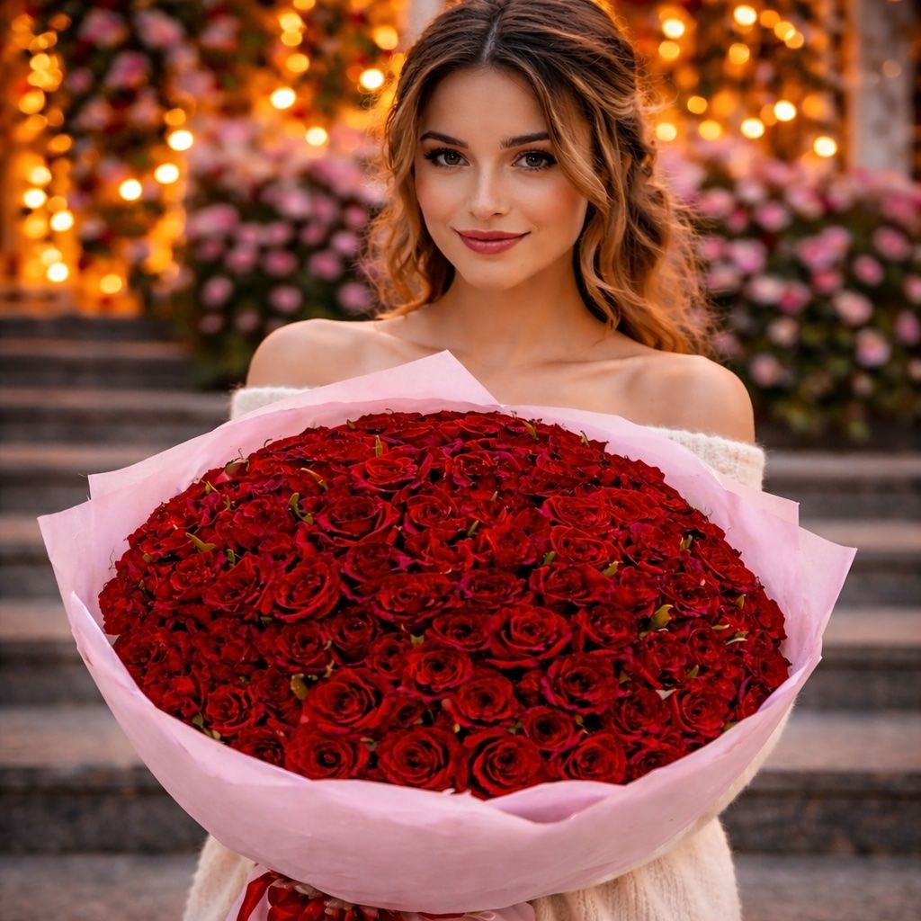 rose (101 pcs.), packaging, ribbon