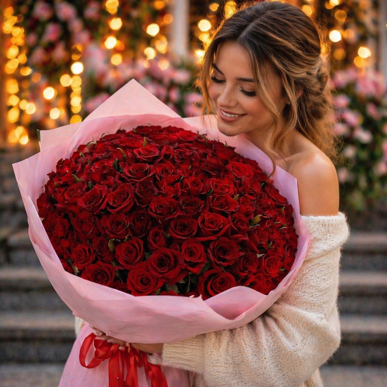 rose (101 pcs.), packaging, ribbon