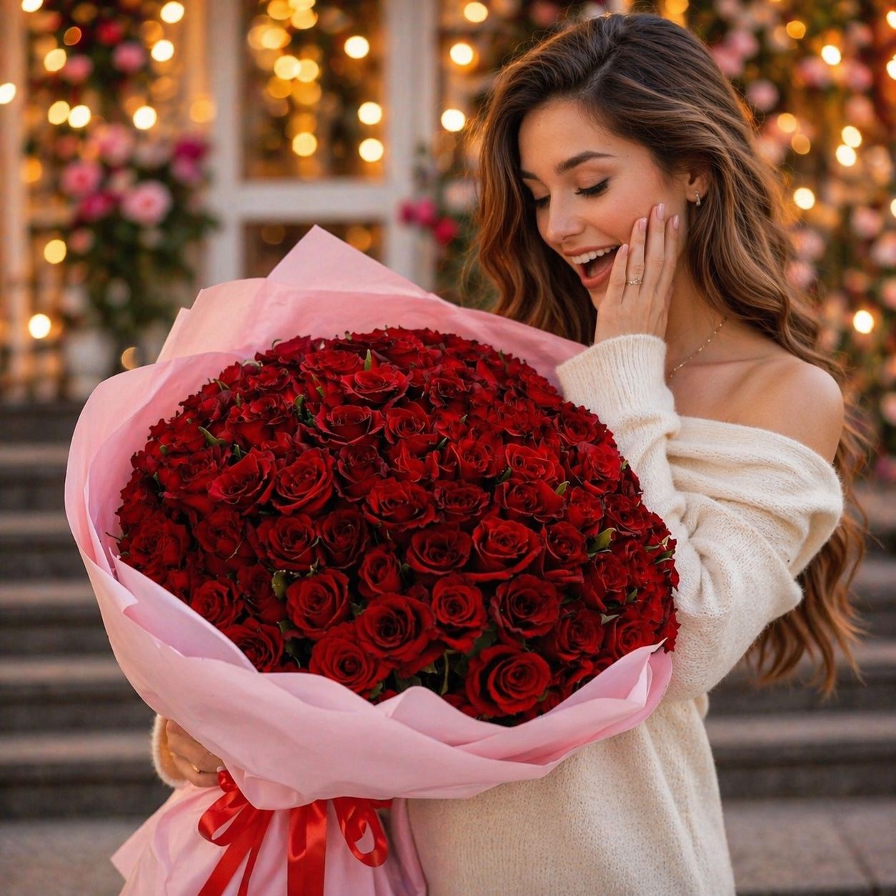 rose (101 pcs.), packaging, ribbon