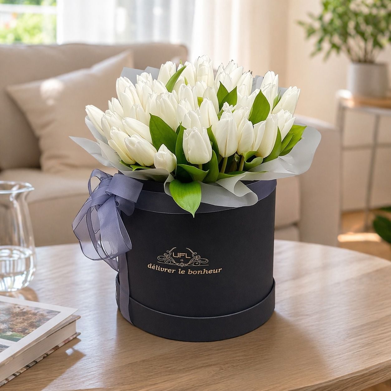 Bouquet White tulips in a box 45pcs