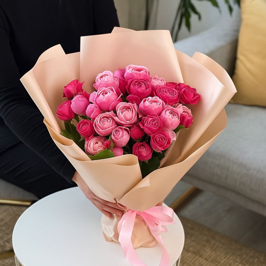 rose silva pink bubbles, spray rose marvelous bubbles, packaging, ribbon