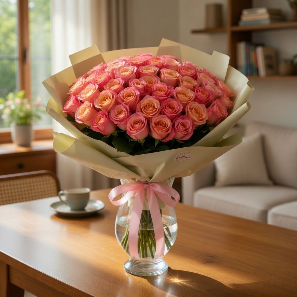 rose (51 pcs.), packaging, ribbon