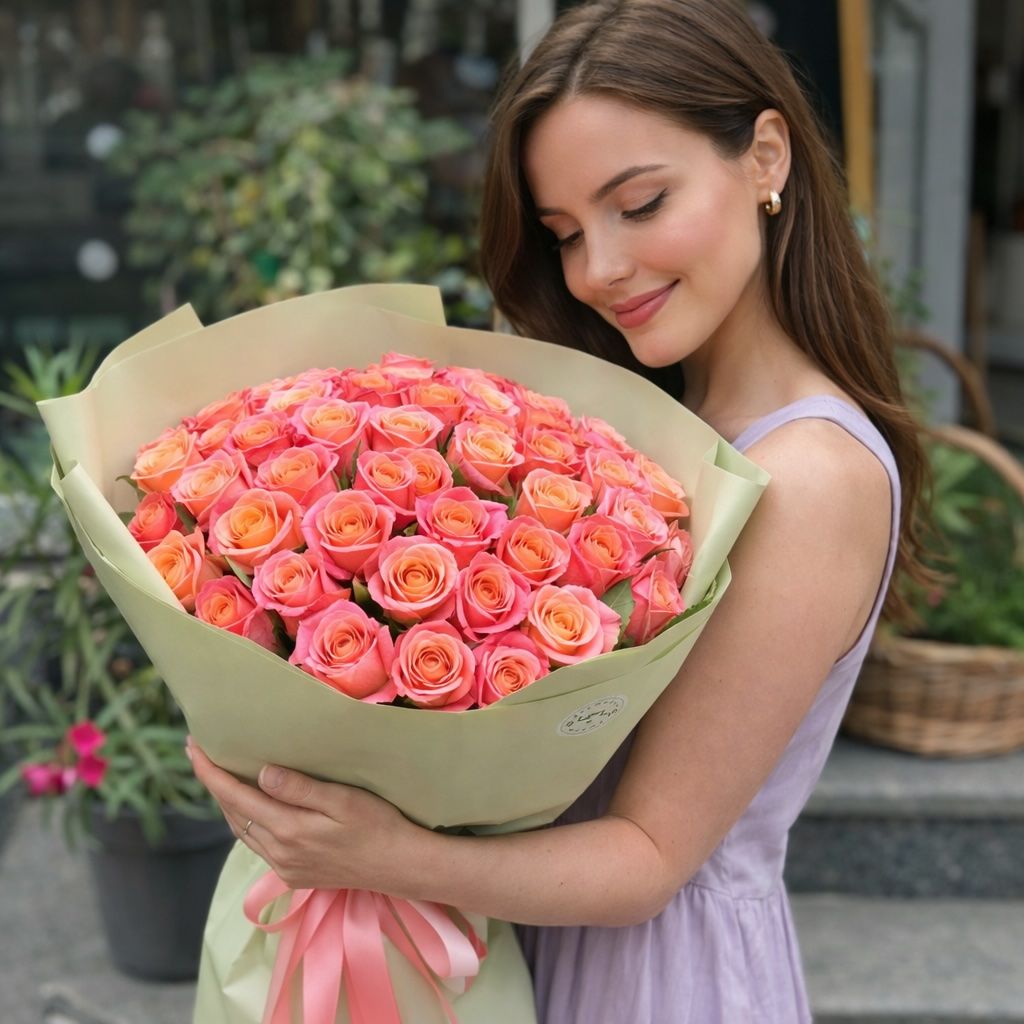 rose (51 pcs.), packaging, ribbon