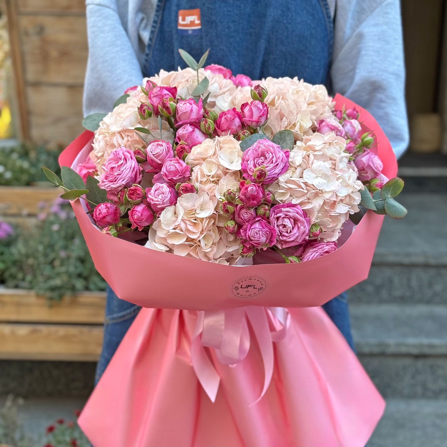 Bouquet Powder bouquet of hydrangea and roses