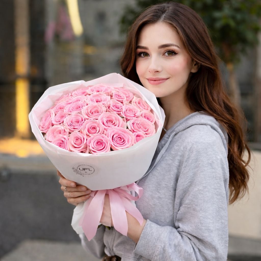 Bouquet 25 pink roses Kenia