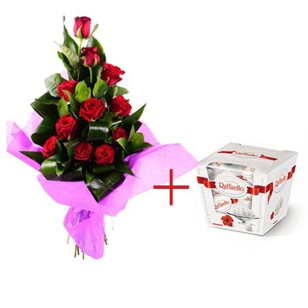 Bouquet 11 red roses + Raffaello