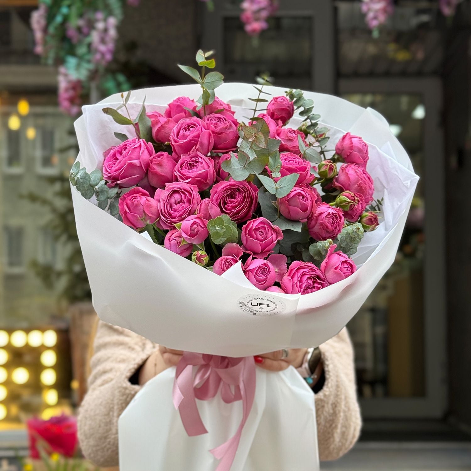 Bouquet 15 pink peony roses