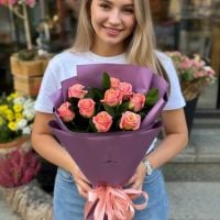 aspidistra, rose (9 pcs.), packaging, ribbon