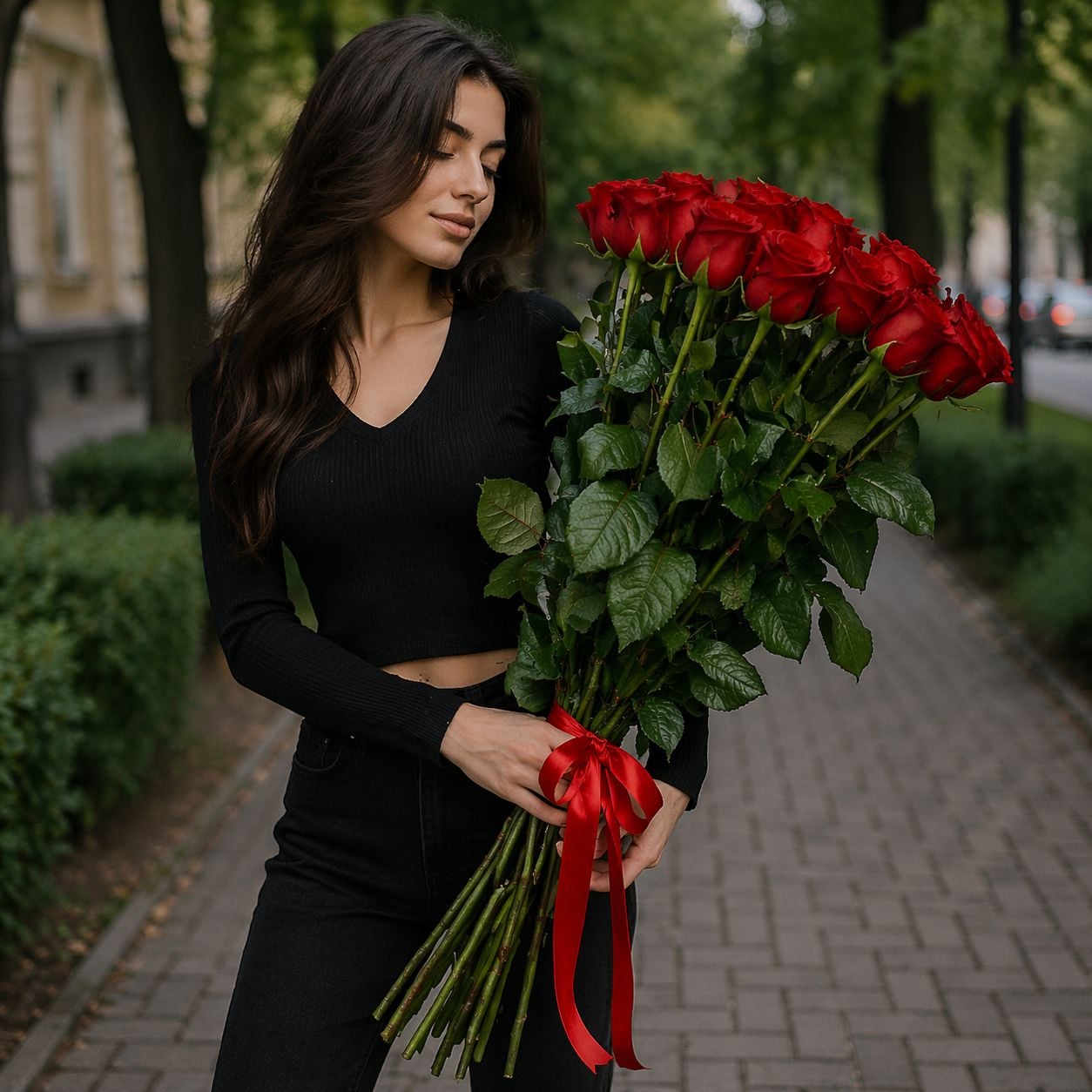 rose (25 pcs.), packaging, ribbon