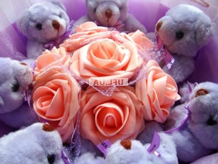 Bouquet Bears and orange roses