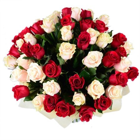 Bouquet 51 red and creamy roses + soap for free