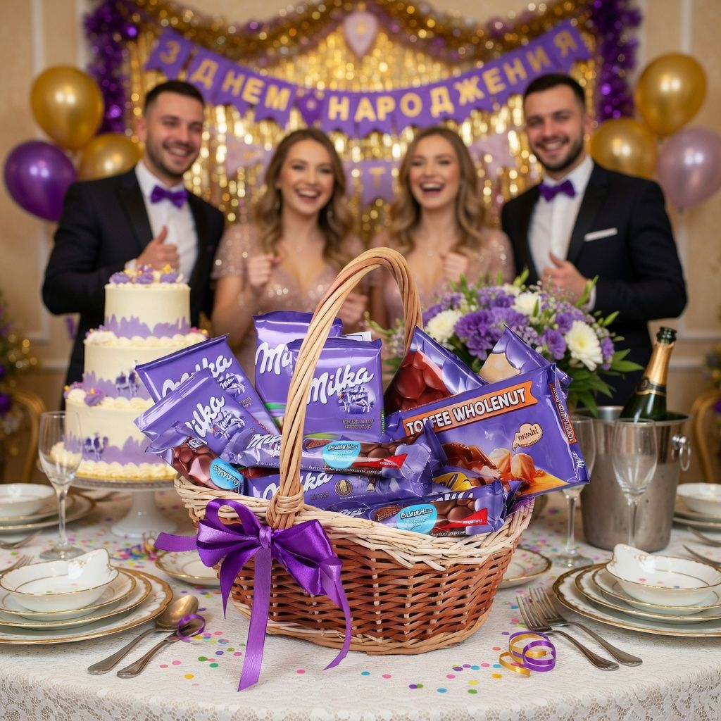 Milka-basket, Basket of Milka, basket of chocolate, basket of sweets, order gift, gift delivery, swe