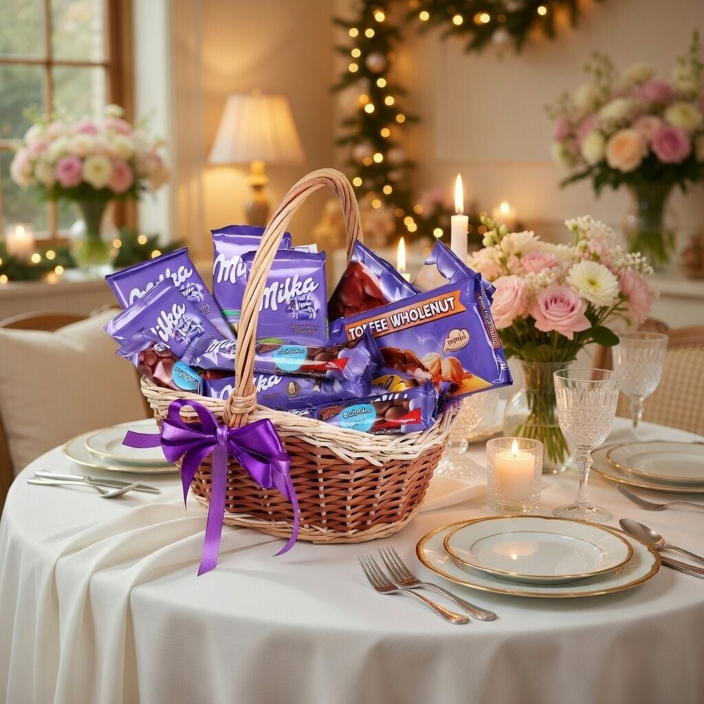 Milka-basket, Basket of Milka, basket of chocolate, basket of sweets, order gift, gift delivery, swe