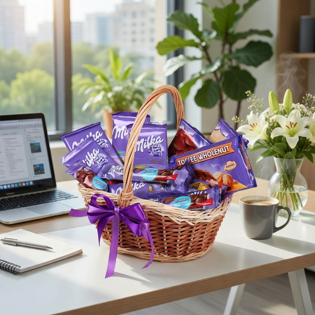 Milka-basket, Basket of Milka, basket of chocolate, basket of sweets, order gift, gift delivery, swe